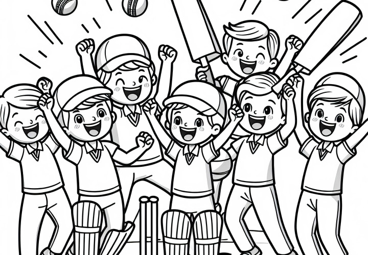 Jugadores jubilosos tras la victoria en el cricket - Dibujo para colorear gratuito