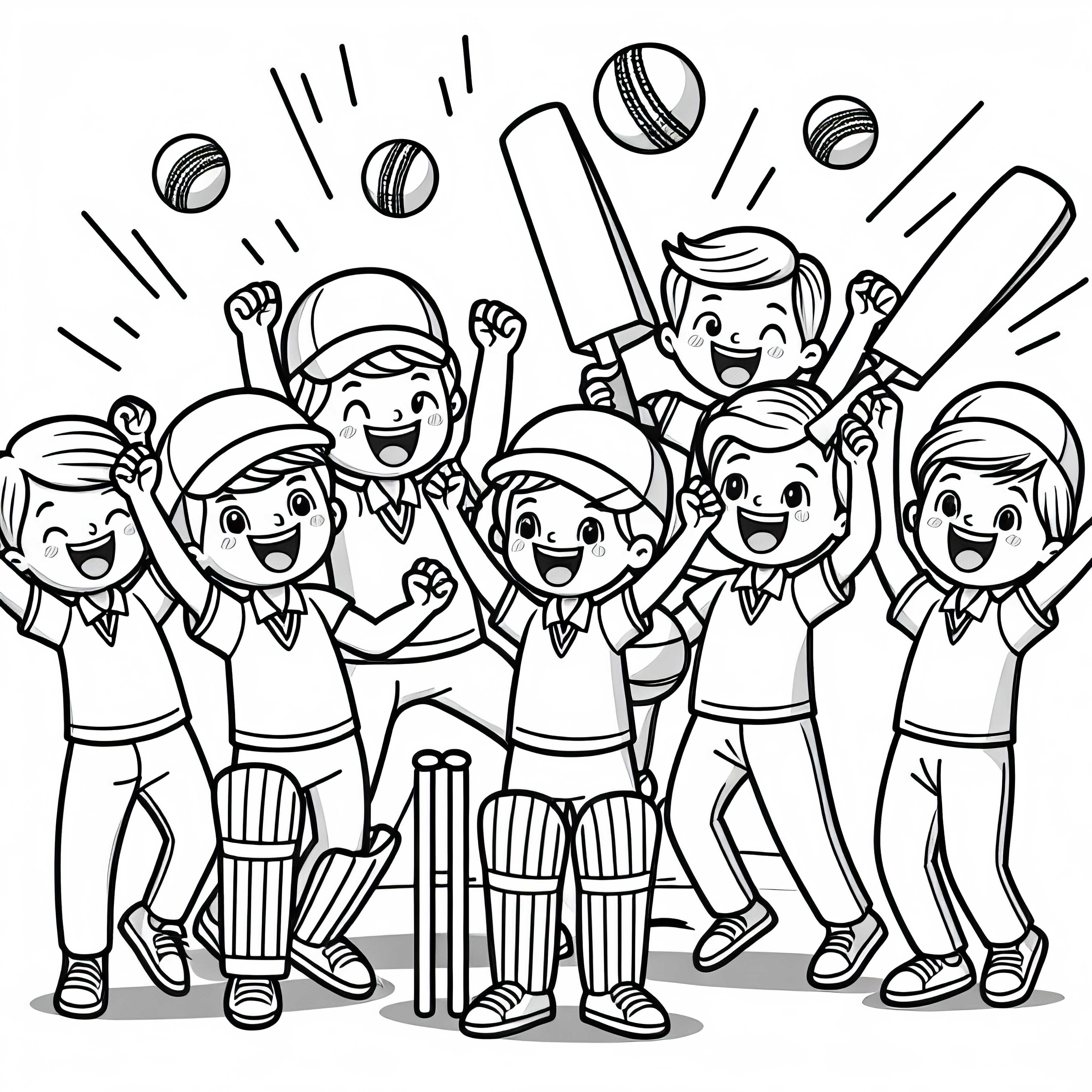 Jugadores jubilosos después de la victoria en el cricket - Dibujo para colorear gratuito y sencillo
