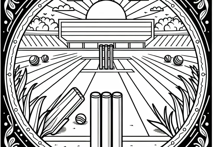 Cricket field with wickets - free coloring page