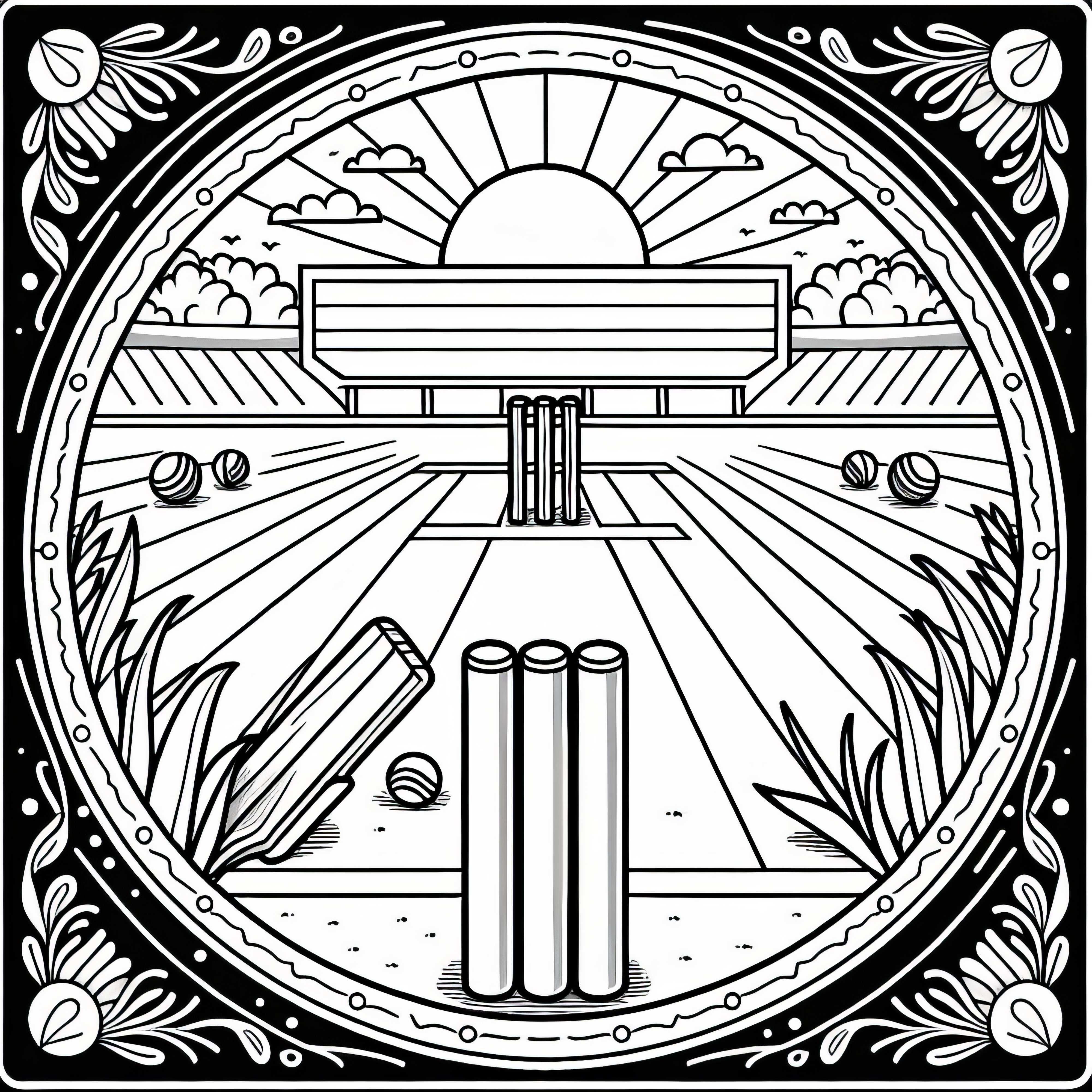 Campo de cricket con wickets - Plantilla para colorear gratuita