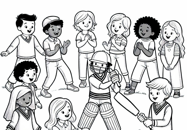 Los niños juegan al cricket - Dibujo para colorear gratis