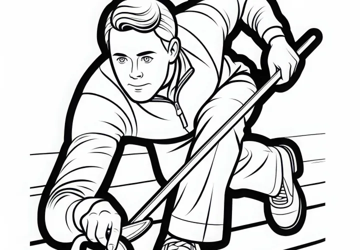 Player slides stone on the ice during curling - Free coloring page