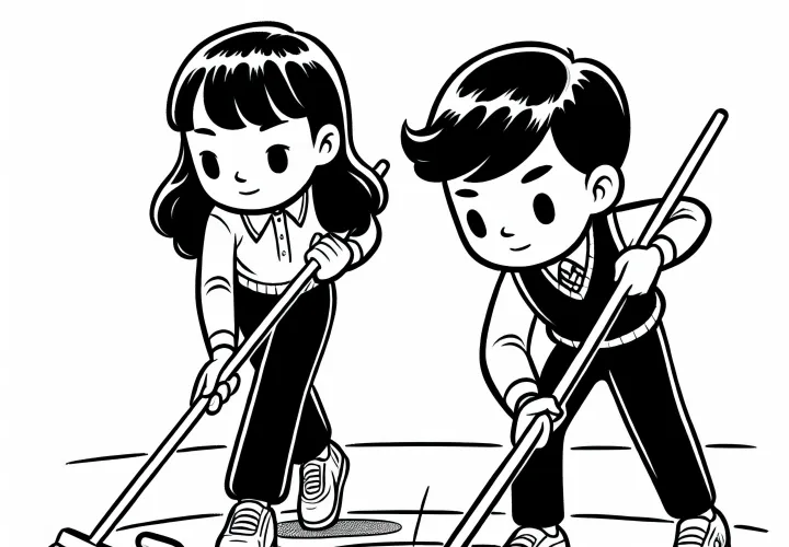 Curling player coloring page easy free