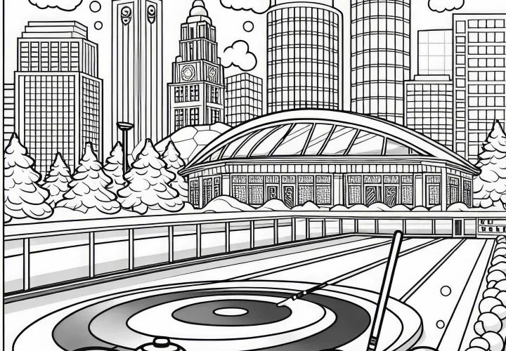 Coloring page for curling on the ice rink - free download