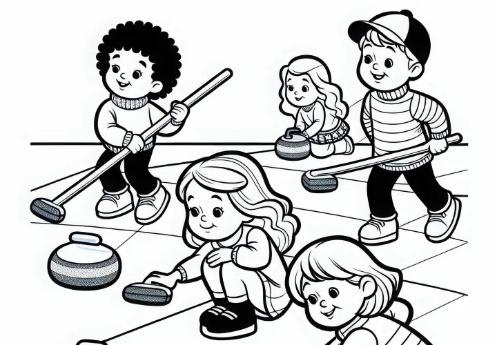 Download free coloring page of children playing curling