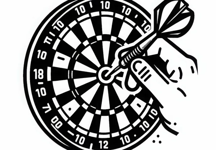 Dartboard with perfectly hit bullseye as a free coloring page