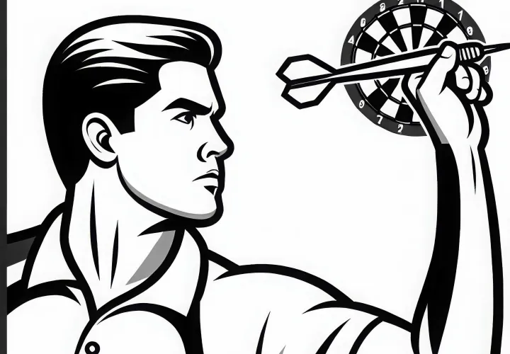 Darts Player Aims - Coloring Page Free