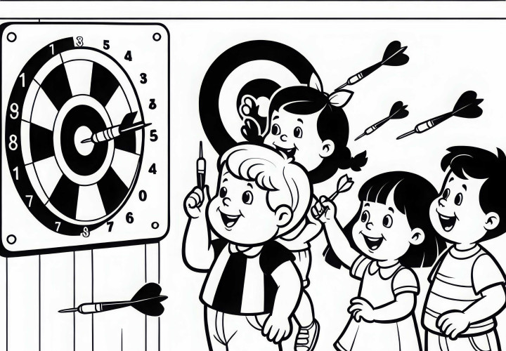 Los niños juegan a los dardos - Plantilla para colorear gratuita Los niños juegan a los dardos - Plantilla para colorear gratuita