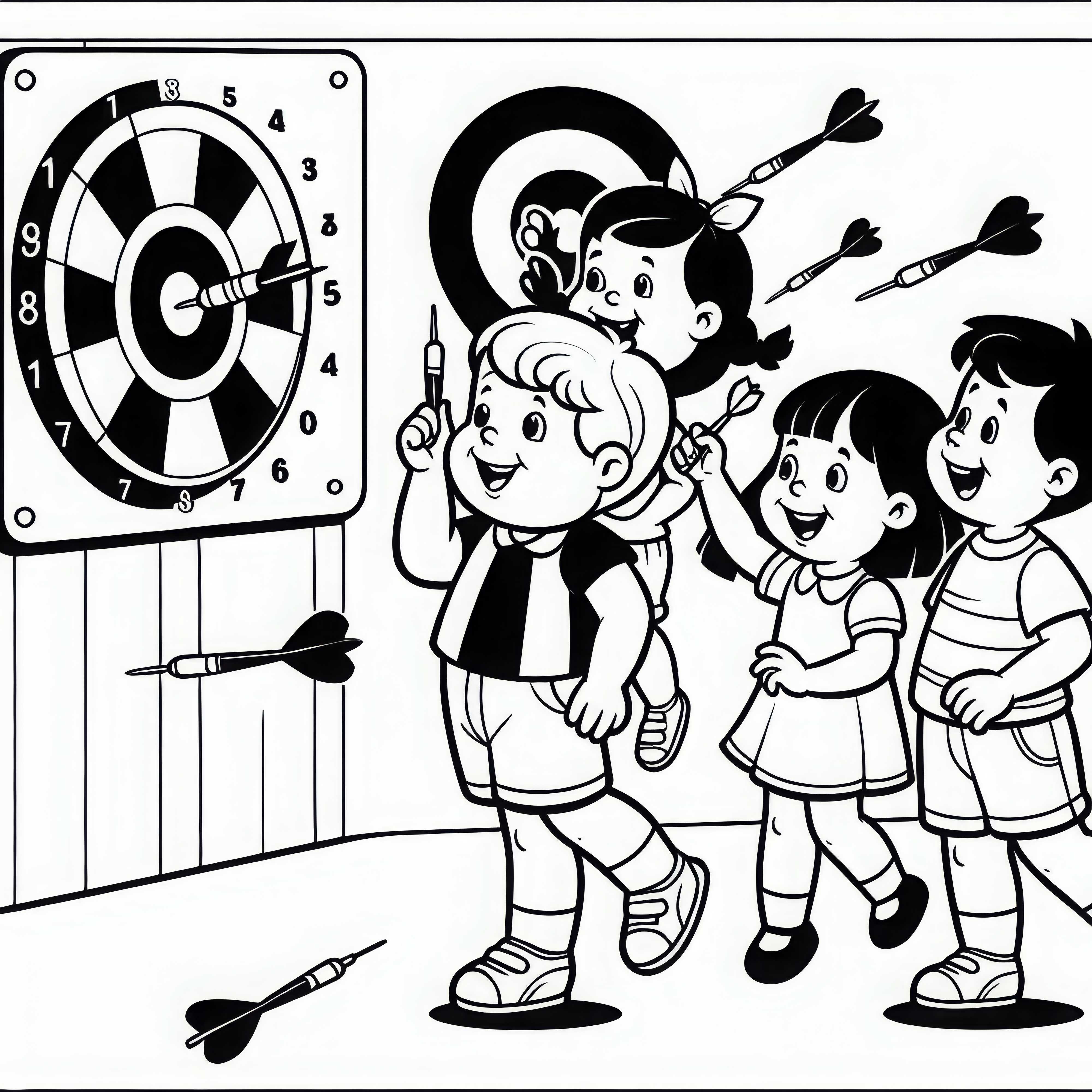 Los niños juegan a los dardos - Plantilla para colorear gratuita