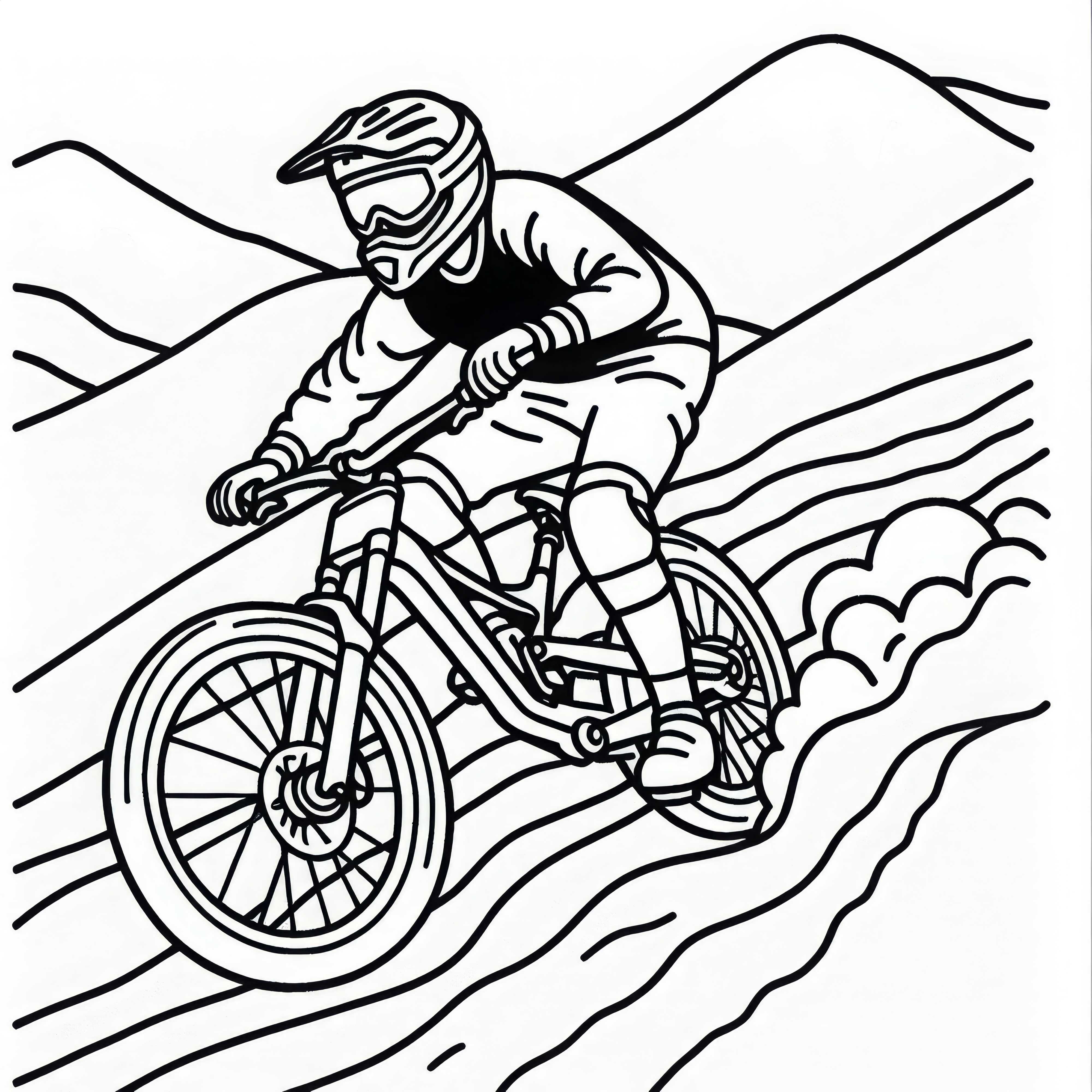 Fahrer fährt beim Downhill-Mountainbiking – Malvorlage einfach kostenlos
