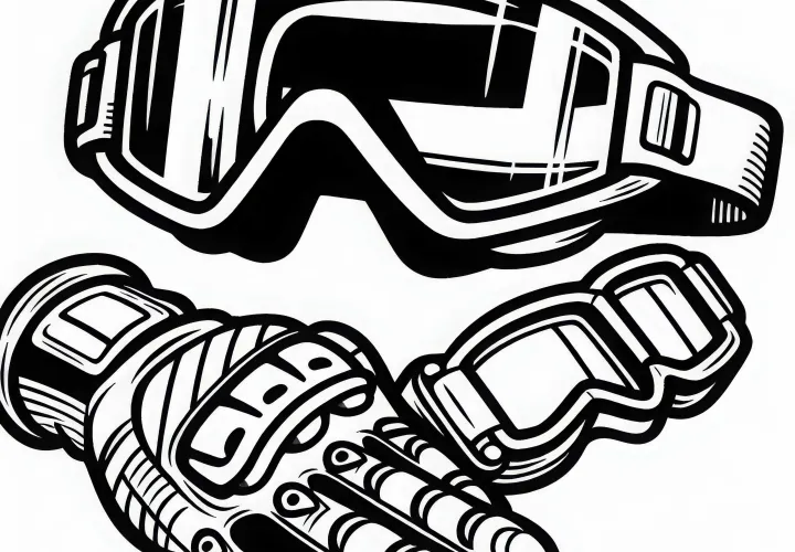 Bike goggles and gloves for downhill mountain biking – Coloring page free
