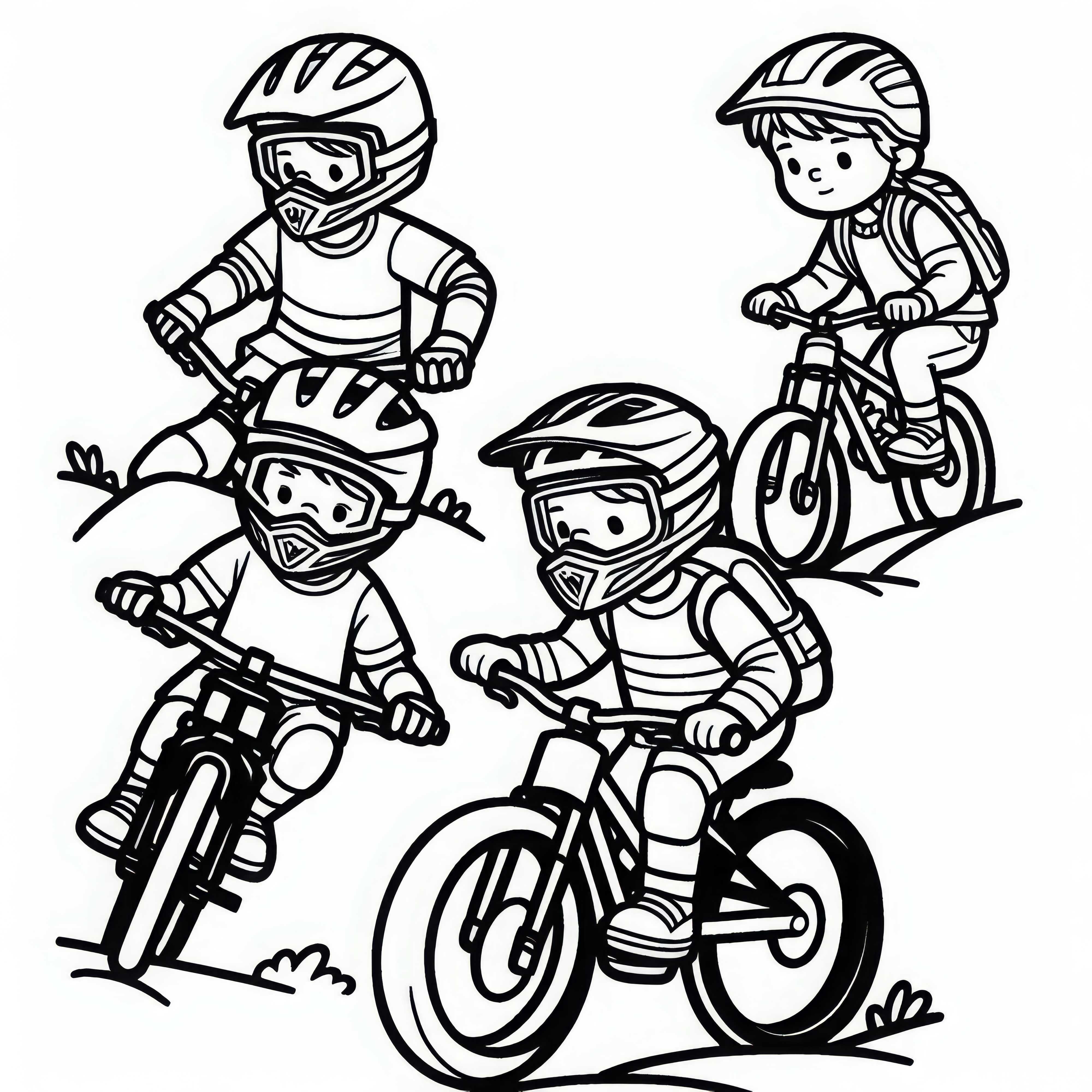 Kinder beim Downhill-Mountainbiking – Ausmalbild Kostenlos