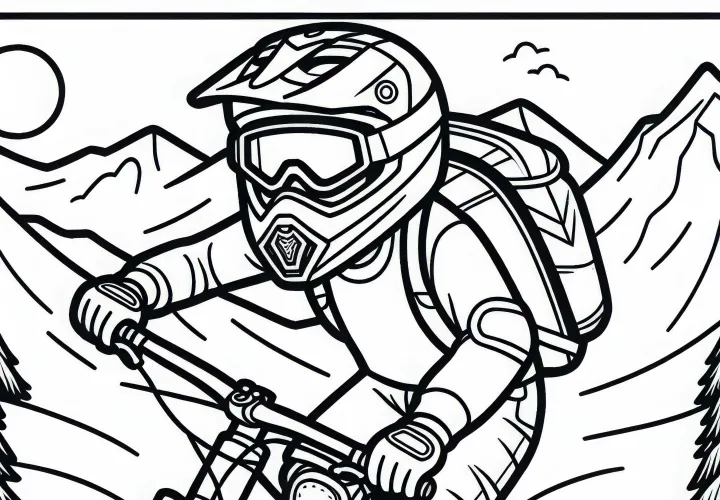 Full face helmet and protectors for downhill mountain biking coloring page free