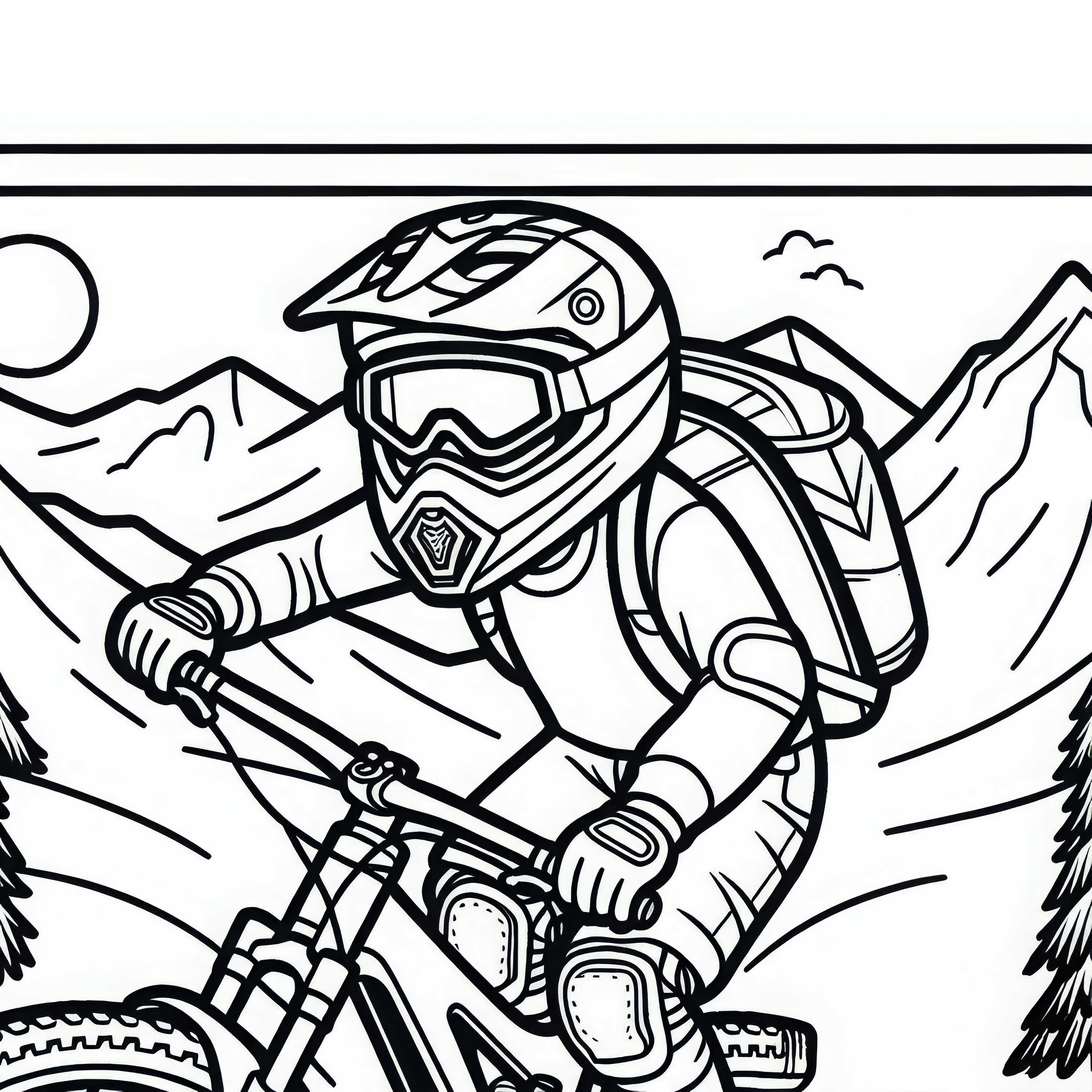 Vollschutzhelm und Protektoren für Downhill-Mountainbiking Malvorlage Kostenlos