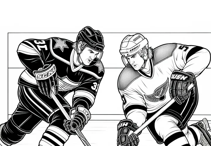 Two ice hockey players in a duel - coloring page in detailed richness for free