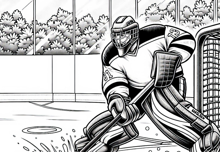 Disegno da colorare di giocatori di hockey su ghiaccio dettagliato gratuito Immagine da colorare di un giocatore di hockey su ghiaccio dettagliata e gratuita