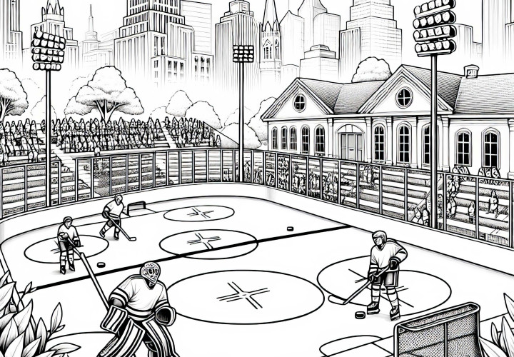 Disegno da colorare di un campo da hockey su ghiaccio gratuito e dettagliato Disegno da colorare di un campo da hockey su ghiaccio gratuito e ricco di dettagli