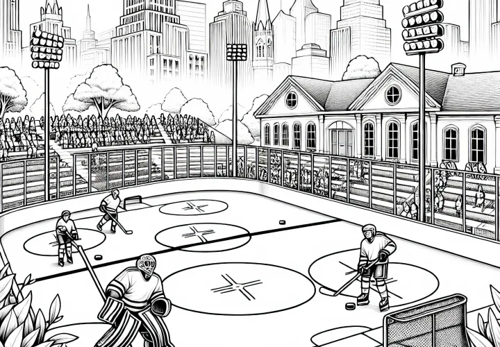 Free and detailed ice hockey field coloring template