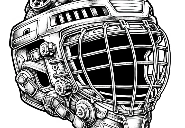 Coloring page of a helmet for hockey players - detailed and free