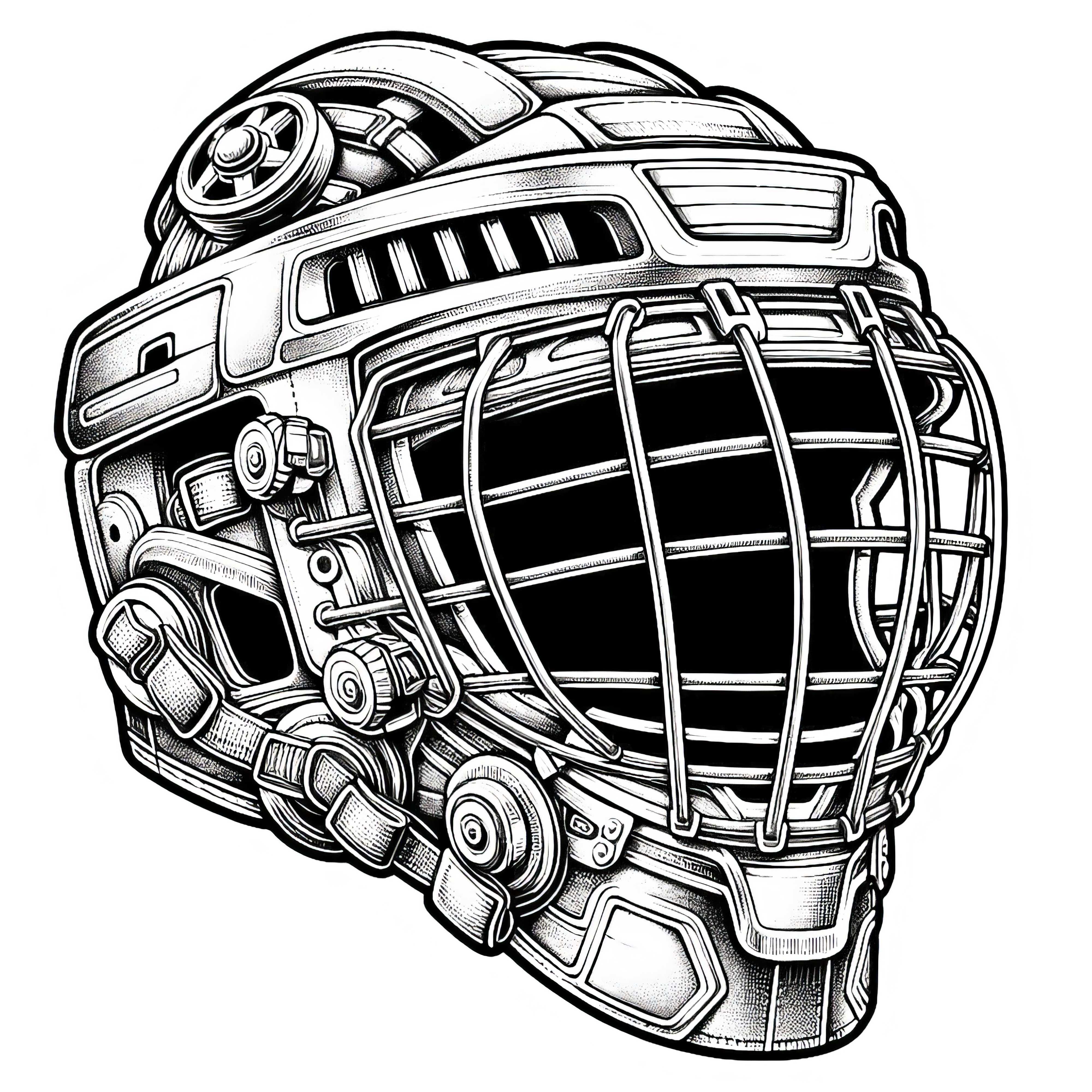 Immagine da colorare di un casco per giocatori di hockey su ghiaccio - Ricca di dettagli e gratuita