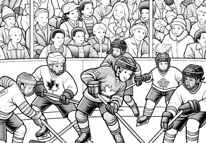 Children playing ice hockey – Coloring page in detailed quality for free