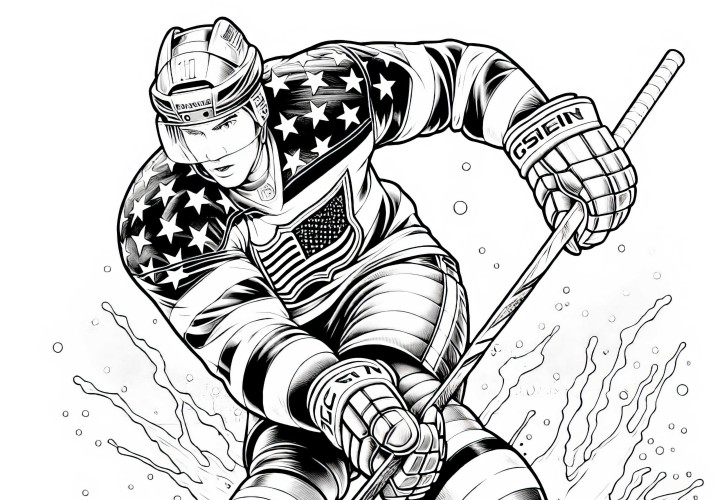 Modello da colorare di giocatore di hockey su ghiaccio dettagliato gratis Colorazione di giocatori di hockey su ghiaccio dettagliata gratuita