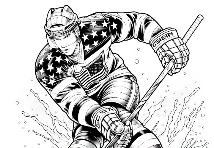 Detailed ice hockey player coloring page free