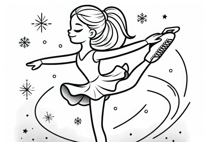 Konståkare utför en elegant piruett – gratis målarbild
