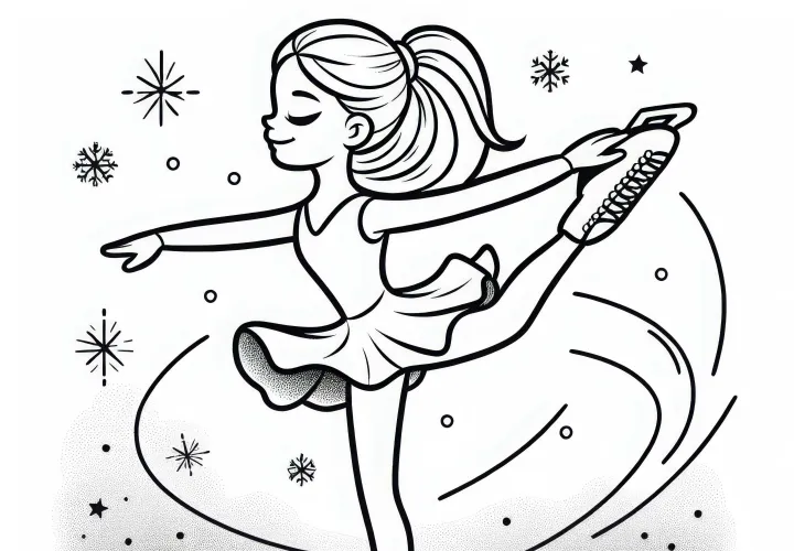 Figure skater performs an elegant pirouette – Free coloring page