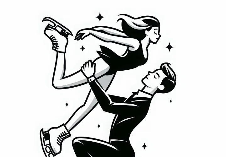 Ice skating couple lifts acrobatic figure – Free coloring page