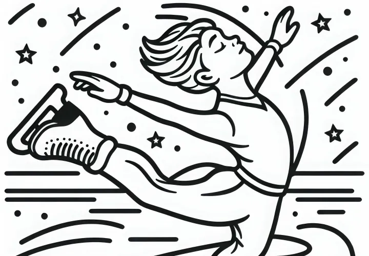 Single skater jumps in the air in figure skating – free coloring template