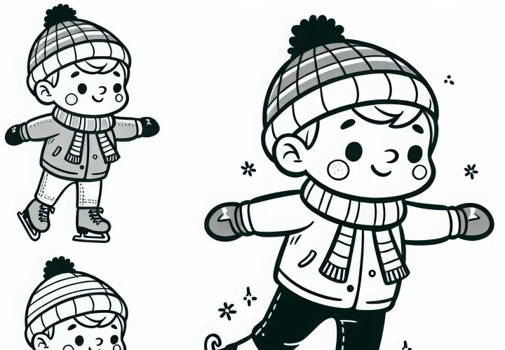 Child takes first steps on the ice while figure skating coloring page free