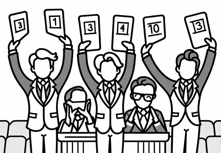 The jury holds up scoreboards in figure skating – free coloring template