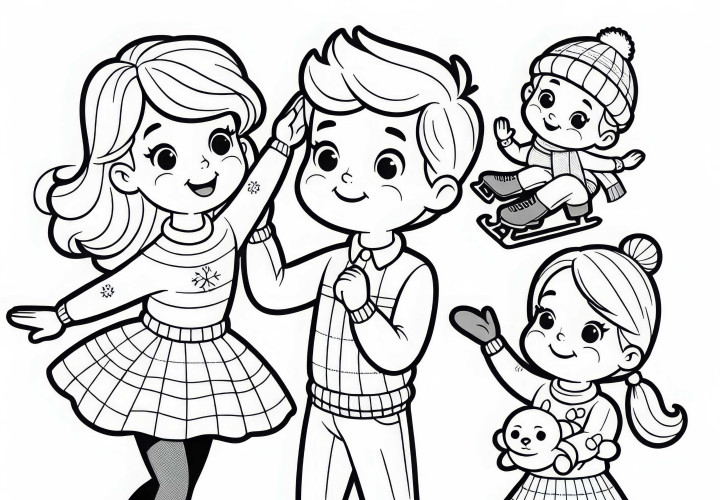 Desenho para colorir de crianças patinando no gelo grátis Desenho para Colorir de Crianças Patinando no Gelo Grátis
