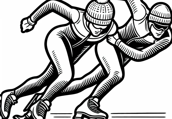 Two speed skaters engage in a head-to-head race – Free coloring page