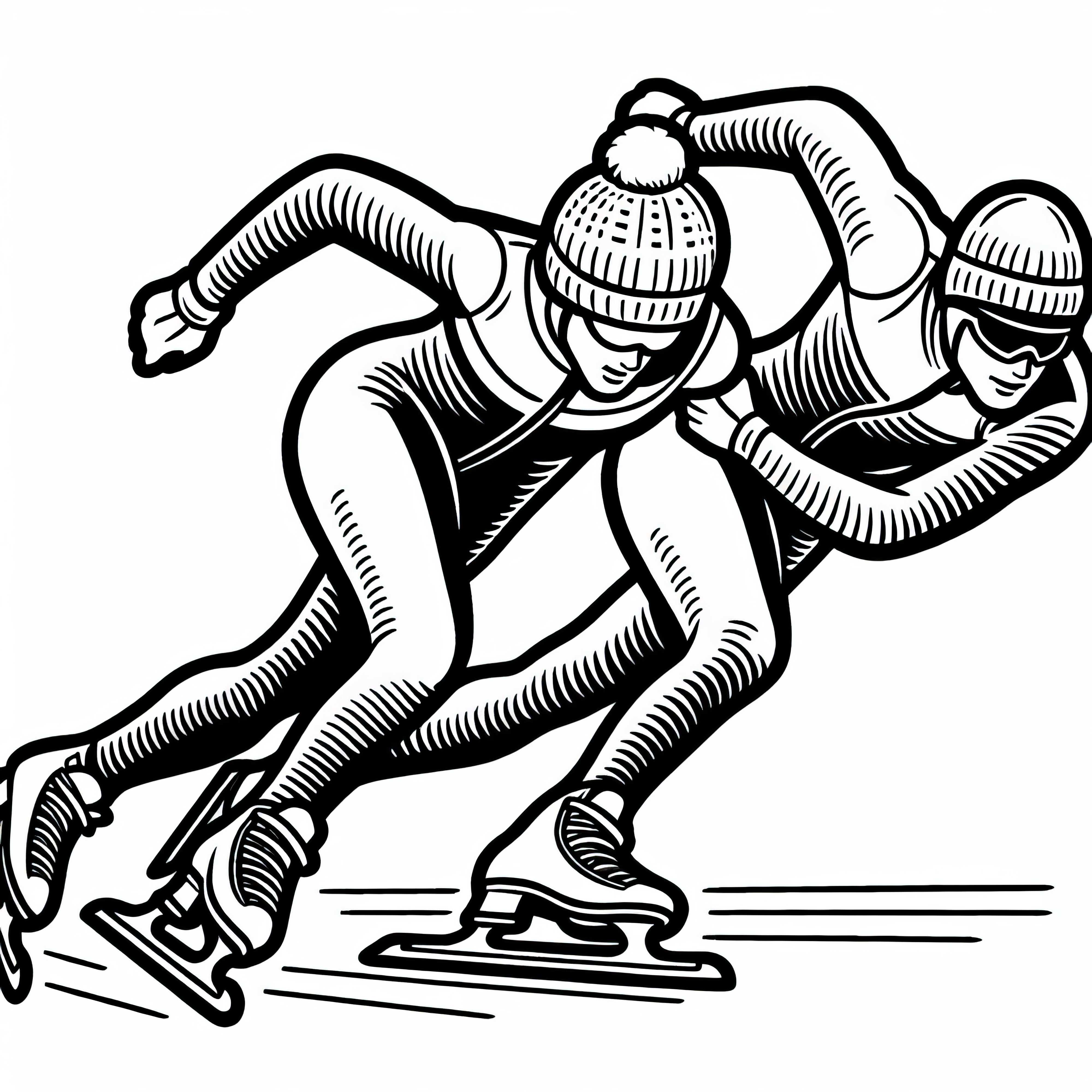 Dos patinadores de velocidad están en una carrera cabeza a cabeza - Plantilla para colorear gratis