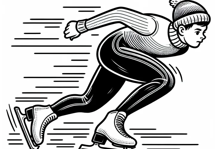 Speed skater bends deeply forward and accelerates – Free coloring page