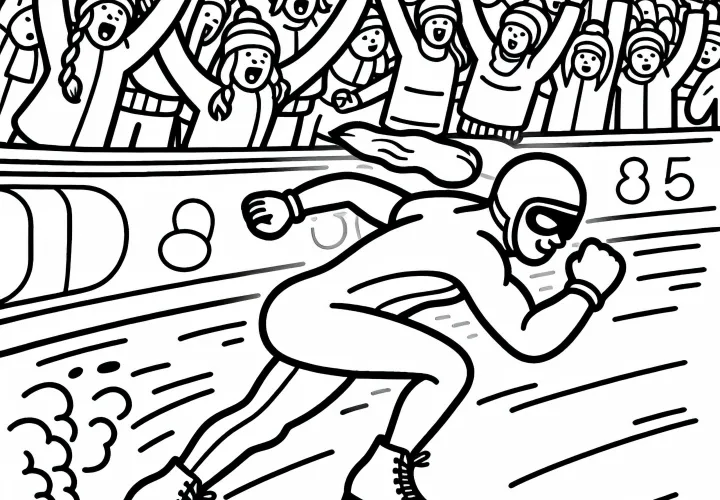 Free coloring page of a straightaway in speed skating