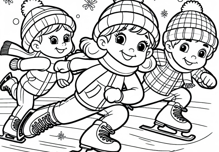 Niños patinando sobre hielo - Dibujo para colorear gratuito