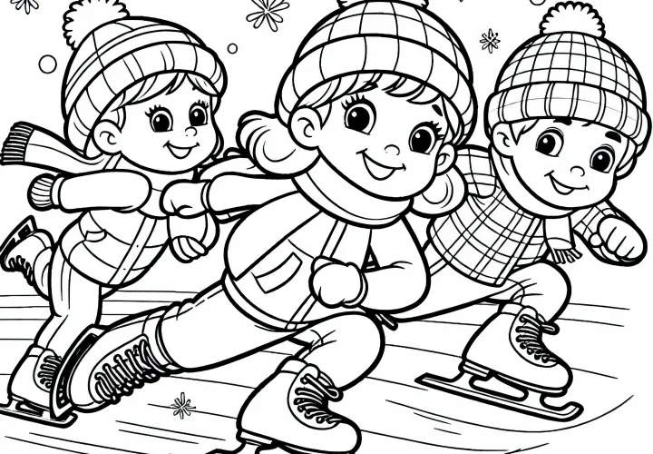 Children ice skating – Free coloring page