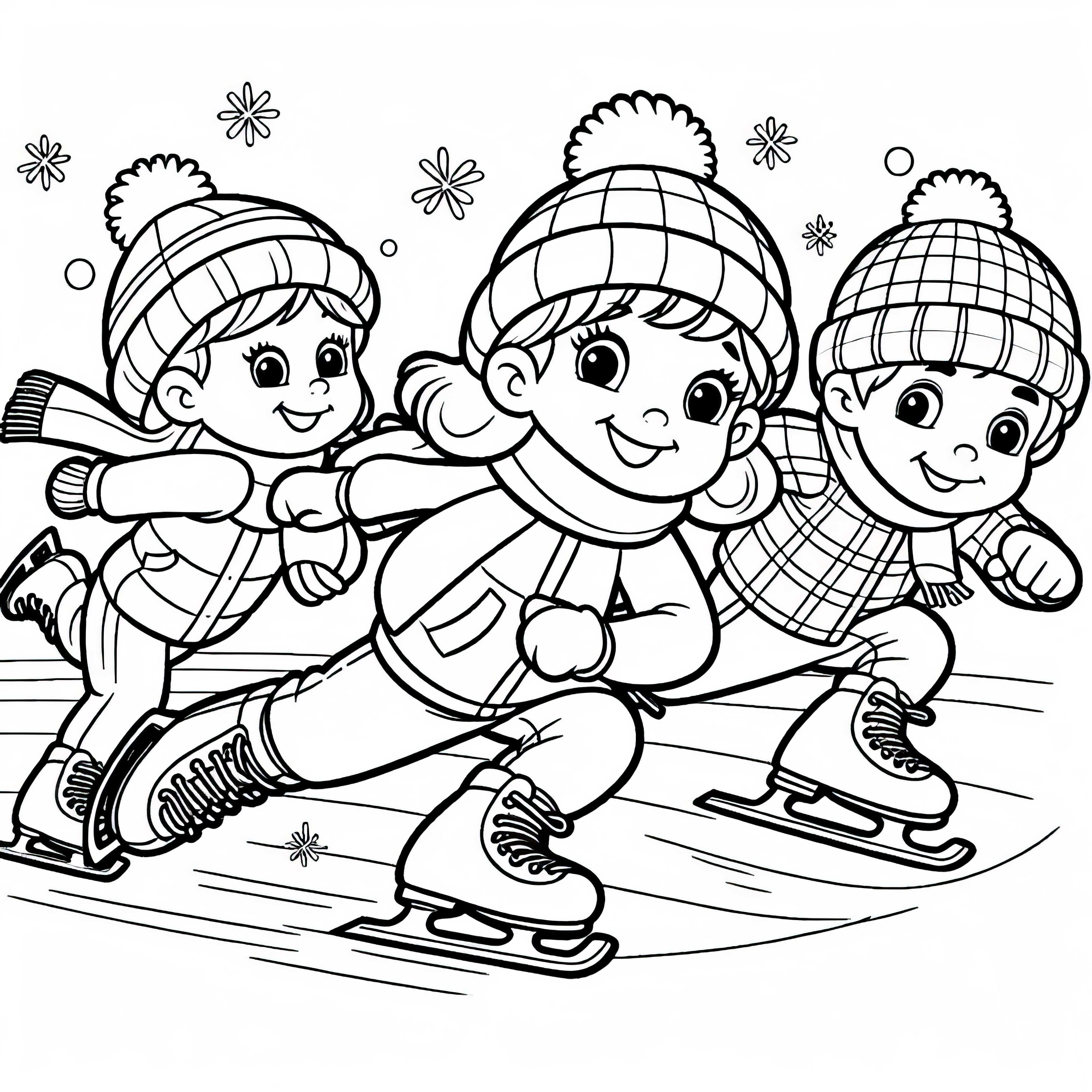 Niños patinando sobre hielo - Dibujo para colorear gratis