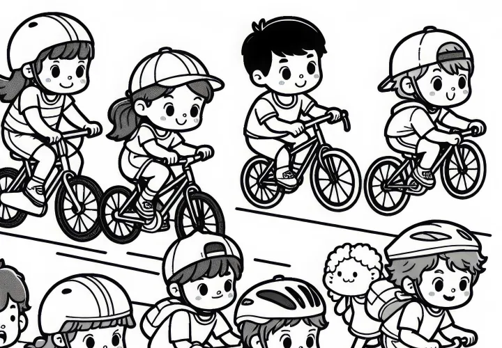 Children bicycle racing coloring page free of charge