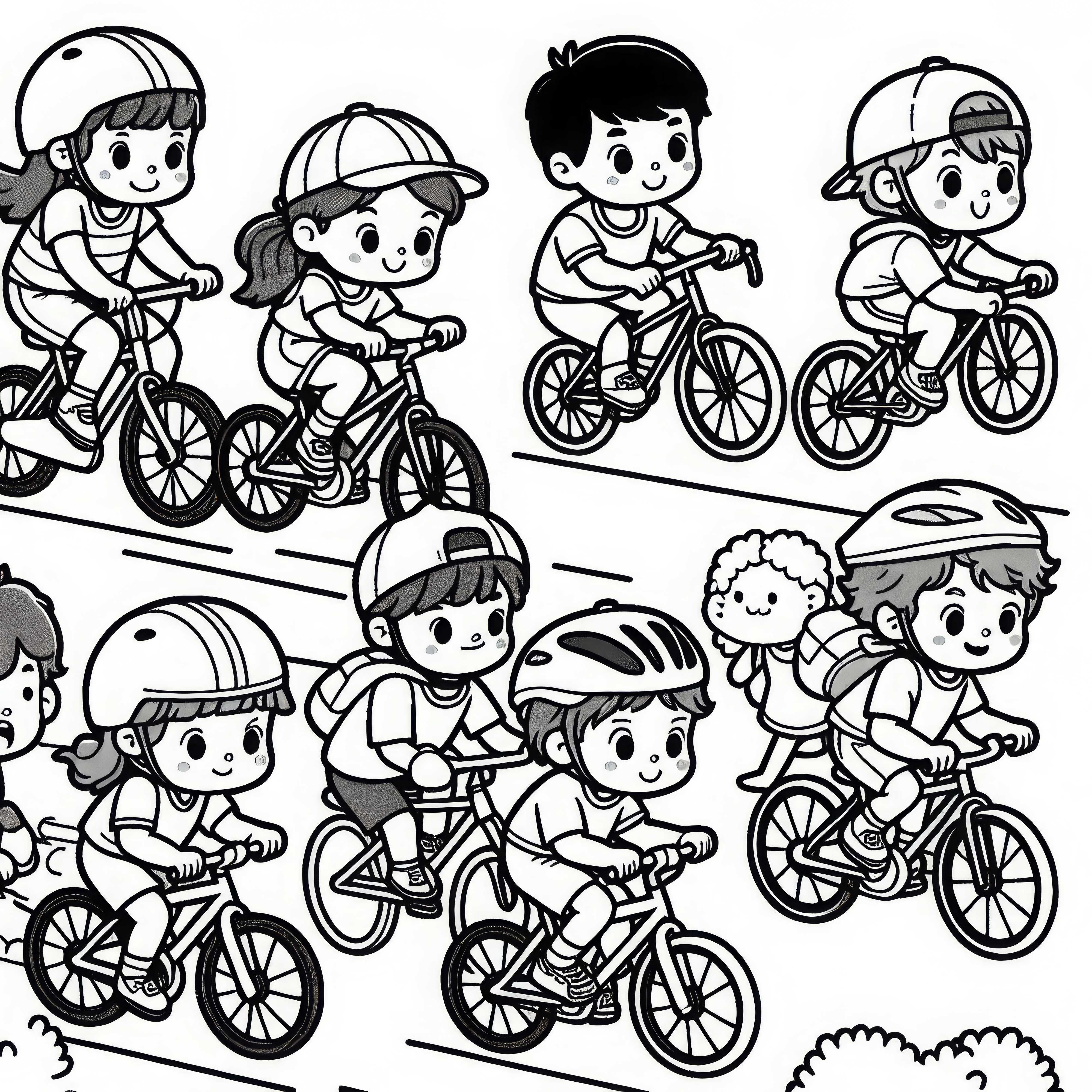 Disegno da colorare gratuito di bambini in una gara di biciclette