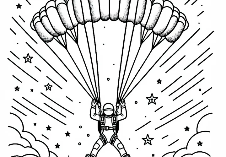 Skydiver opens parachute in the air – Coloring page Free