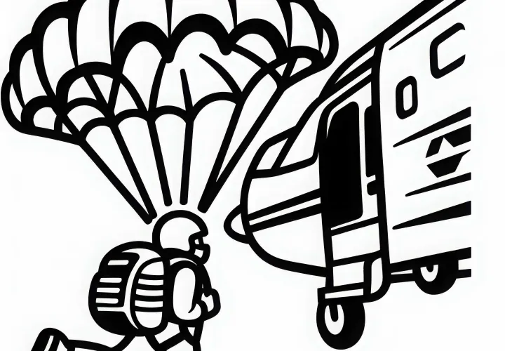 Skydiver next to airplane – Free simple coloring page to download