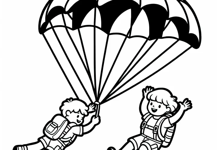 Kids Skydiving – Free Coloring Page