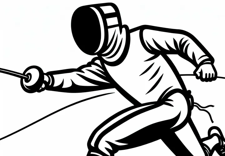 Фехтовальщик делает точный удар – бесплатная раскраска