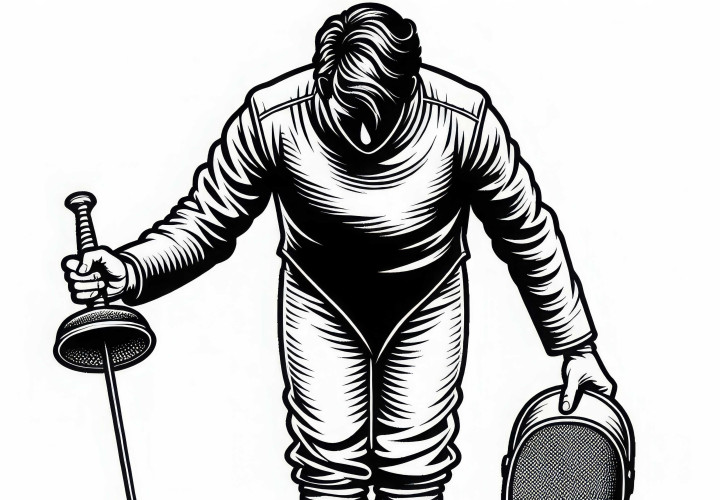 O espadachim se inclina no final da partida – Imagem para colorir gratuita