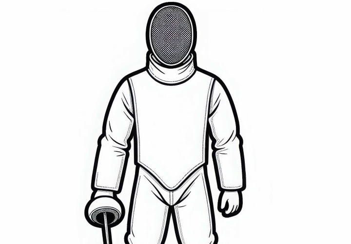 Desenho para colorir de uniforme de esgrima com proteção peitoral gratuito