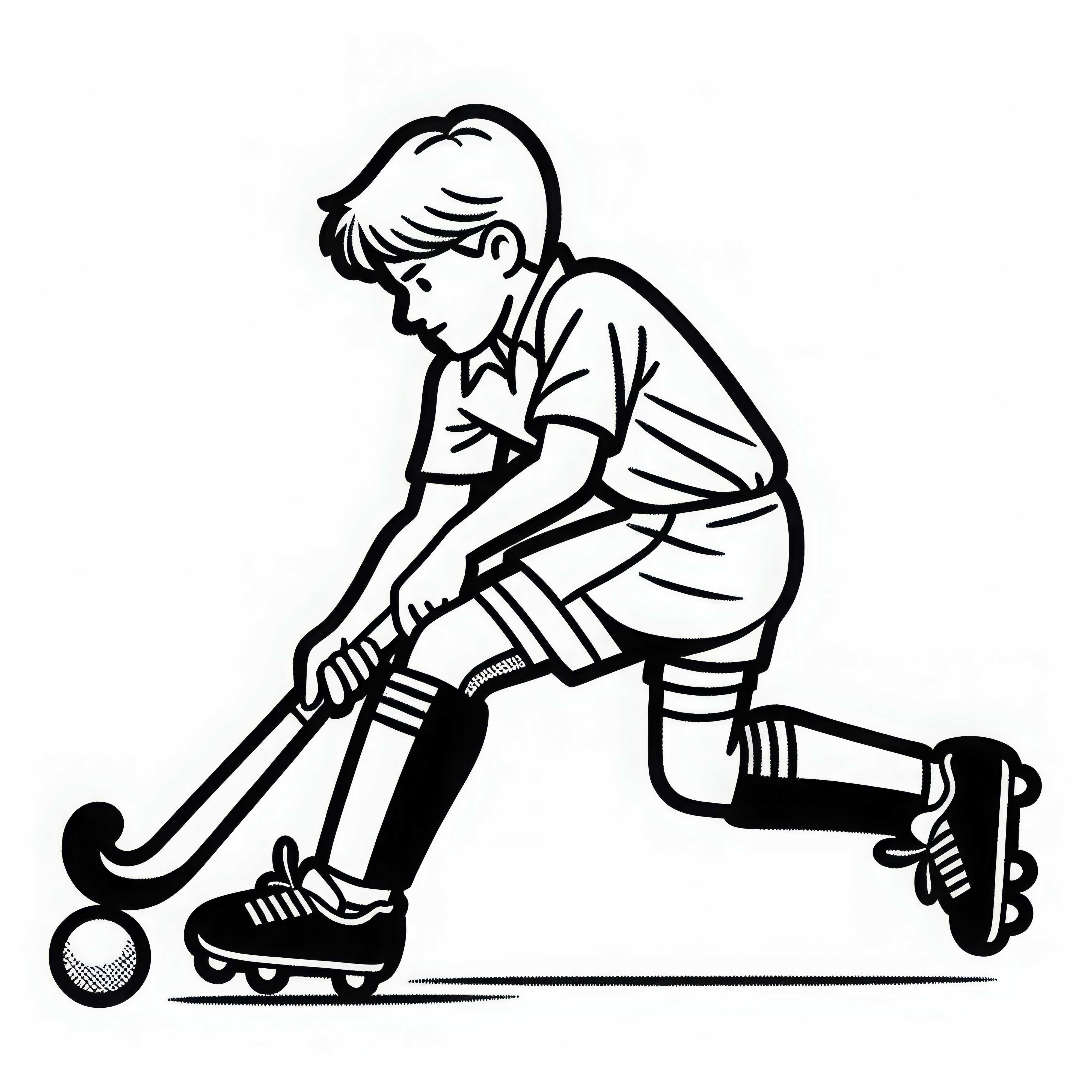 Feldhockey-Spieler dribbelt mit Ball über das Feld – Malvorlage kostenlos